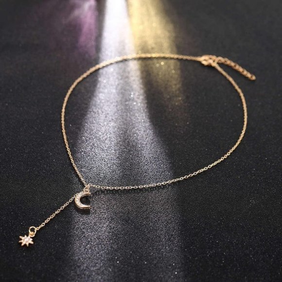 Dainty Moon and Sun Lariat Necklace